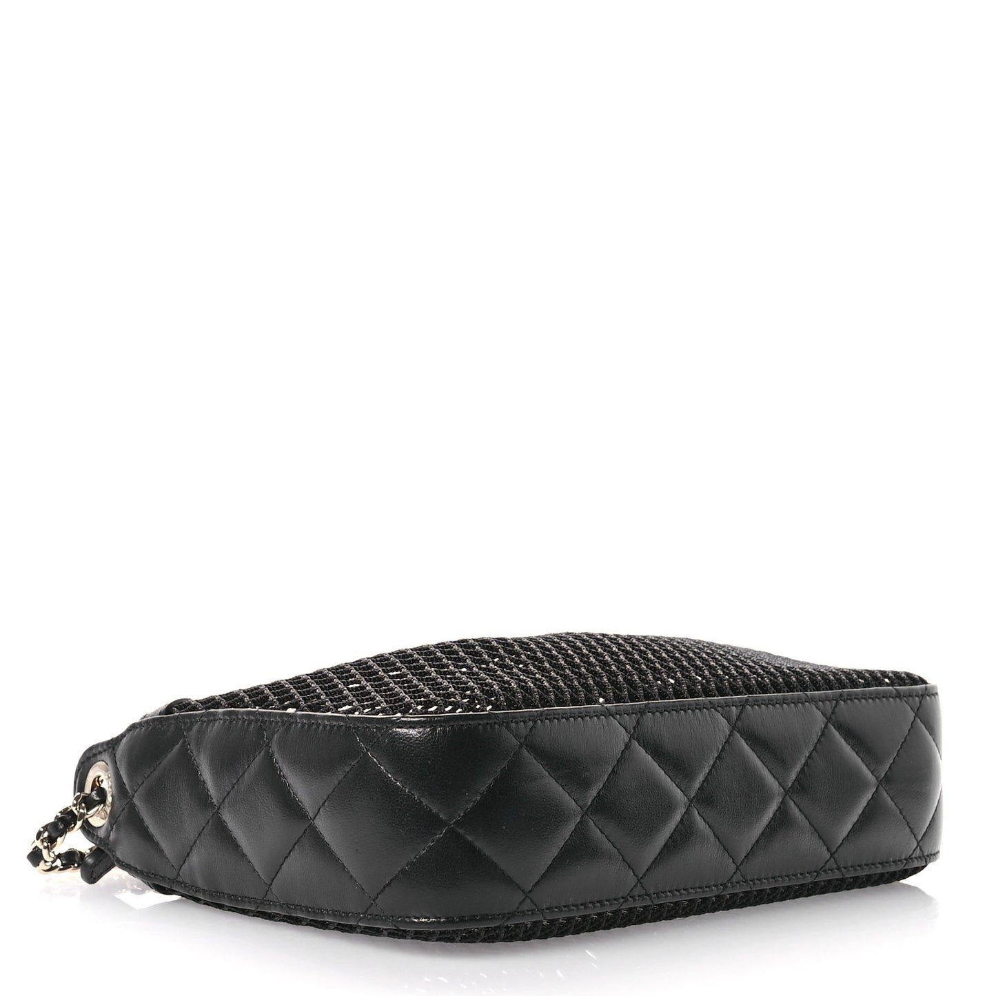 Mesh Shiny Lambskin Clutch With Chain  Black