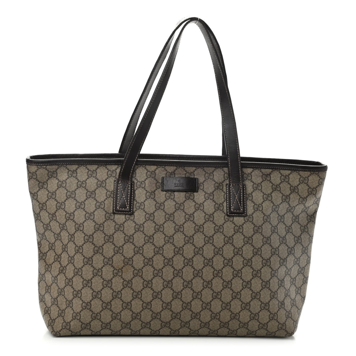 GG Supreme Monogram Medium Zippered Shopping Tote Dark Brown