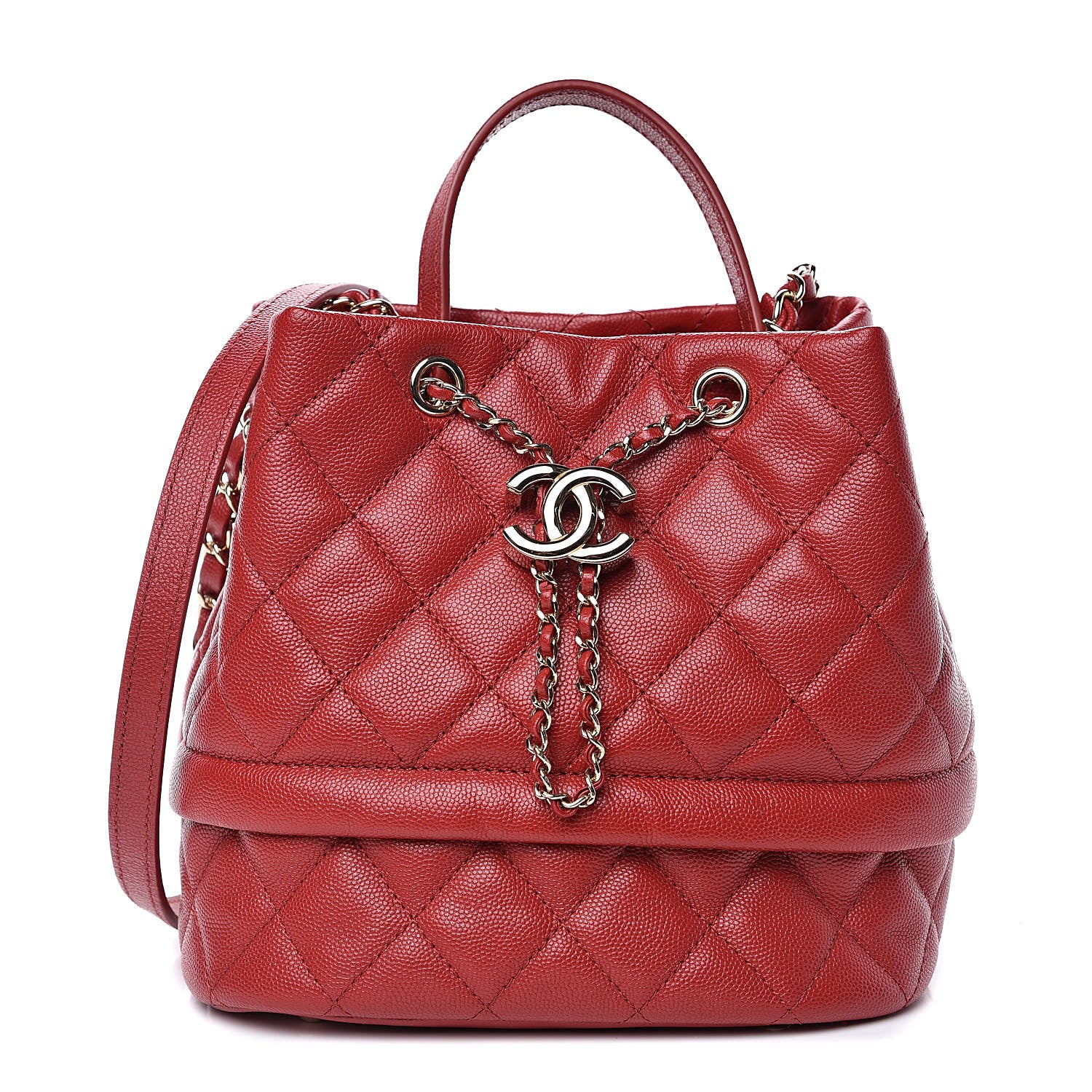 Chanel Caviar Quilted Rolled Up Bucket Drawstring Bag Red 1 of 10