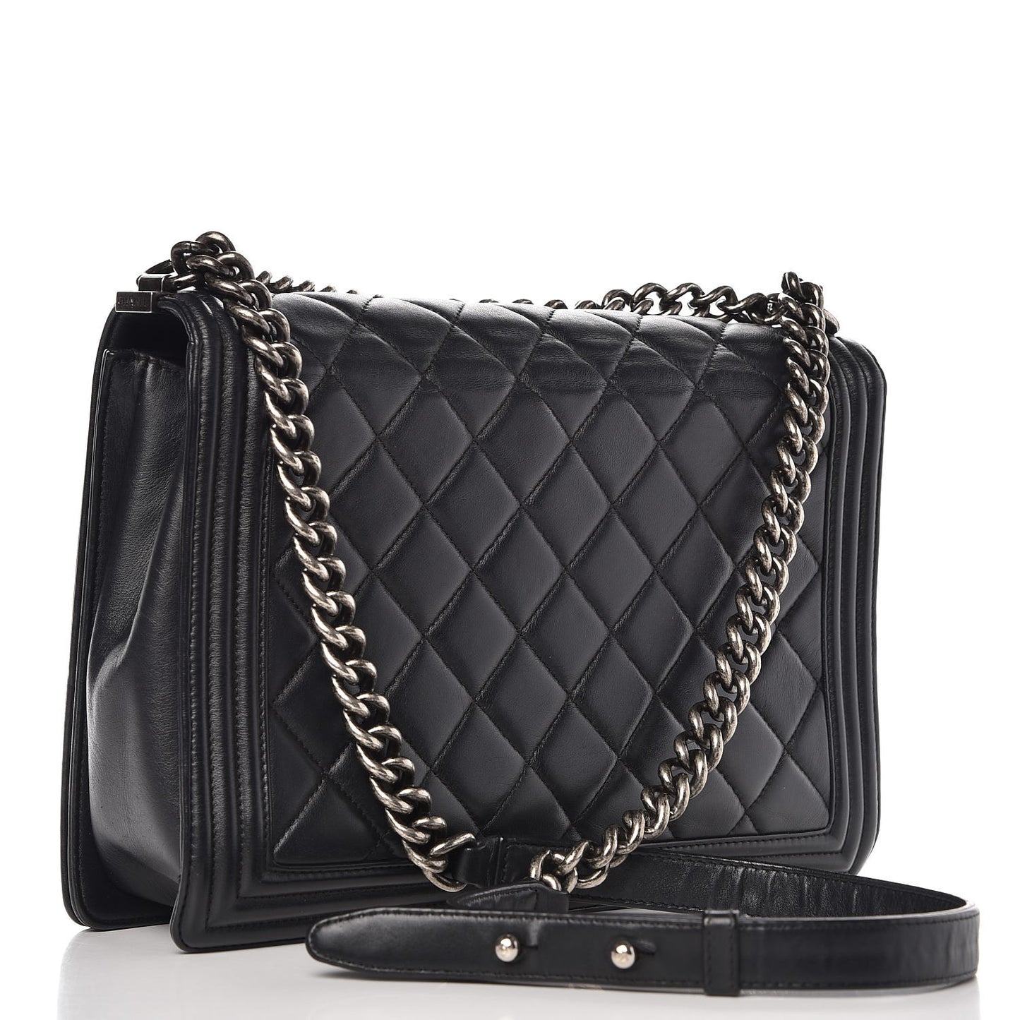 Calfskin Quilted Large Boy Flap Black