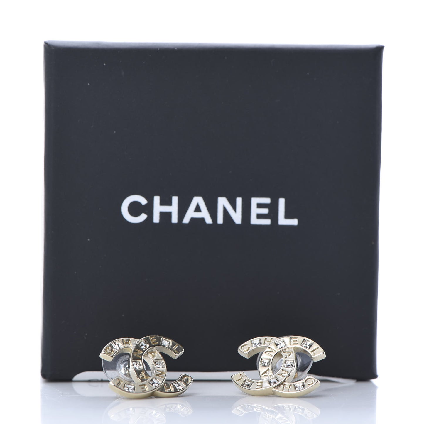 Crystal Metal CC Paris Button Stud Earrings Gold