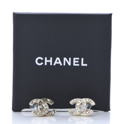 Chanel Crystal Metal CC Paris Button Stud Earrings Gold 5 of 5