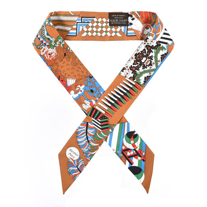 Hermes Silk De l'Ombrelle Aux Duels Twilly Caramel Vert Bleu 1 of 4
