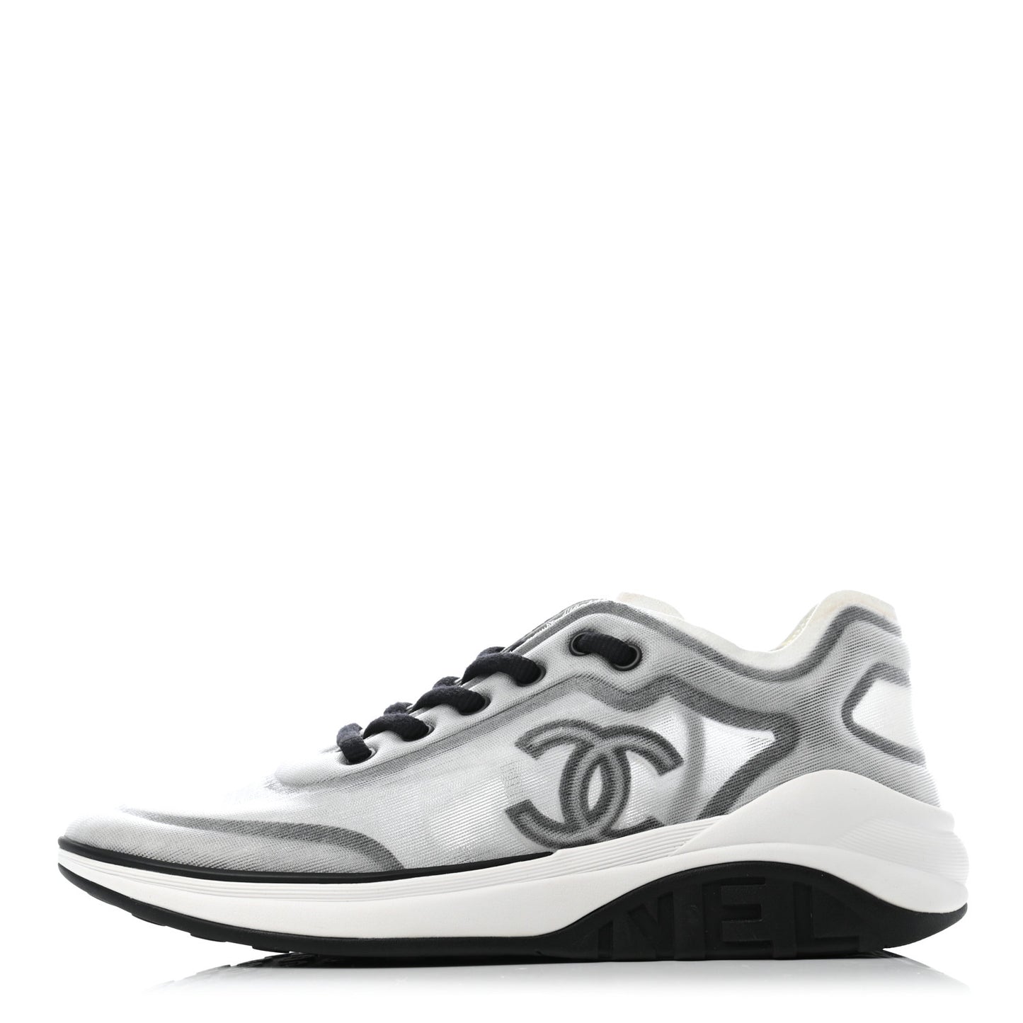Calfskin Mesh Lycra Womens Logo Sneakers 38 White Black