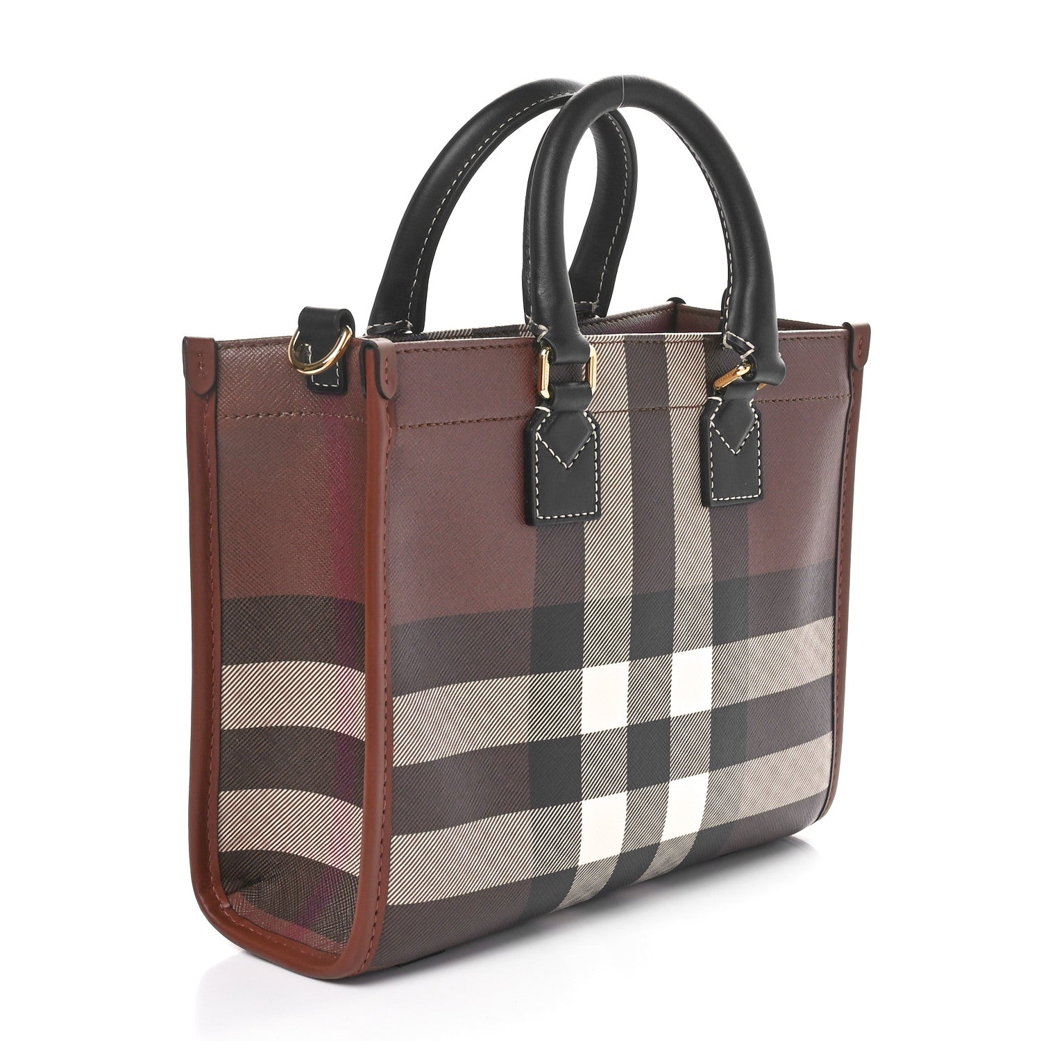 Burberry E-Canvas Check Calfskin Mini Freya Tote Dark Birch Brown 3 of 9