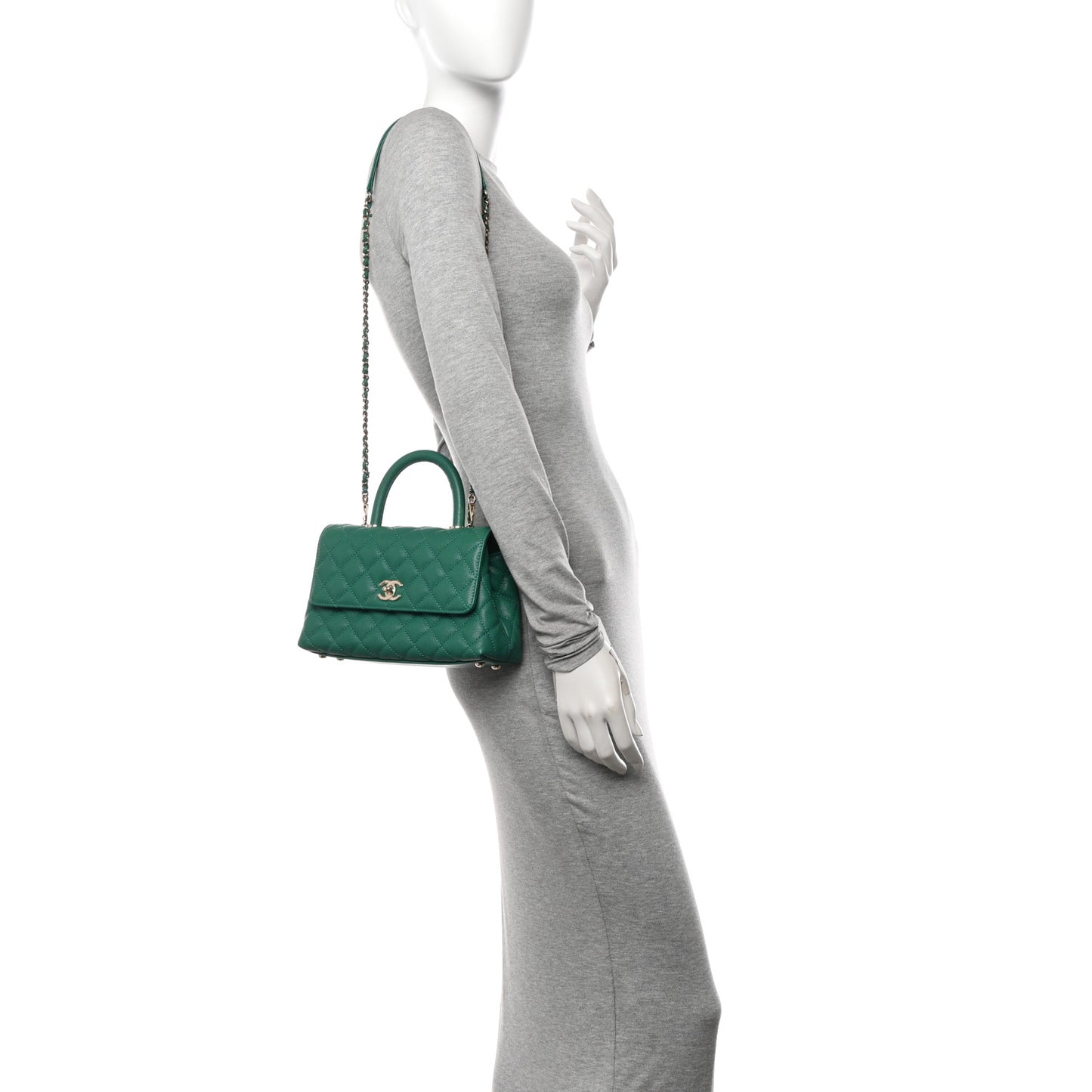 Caviar Quilted Mini Coco Handle Flap Green