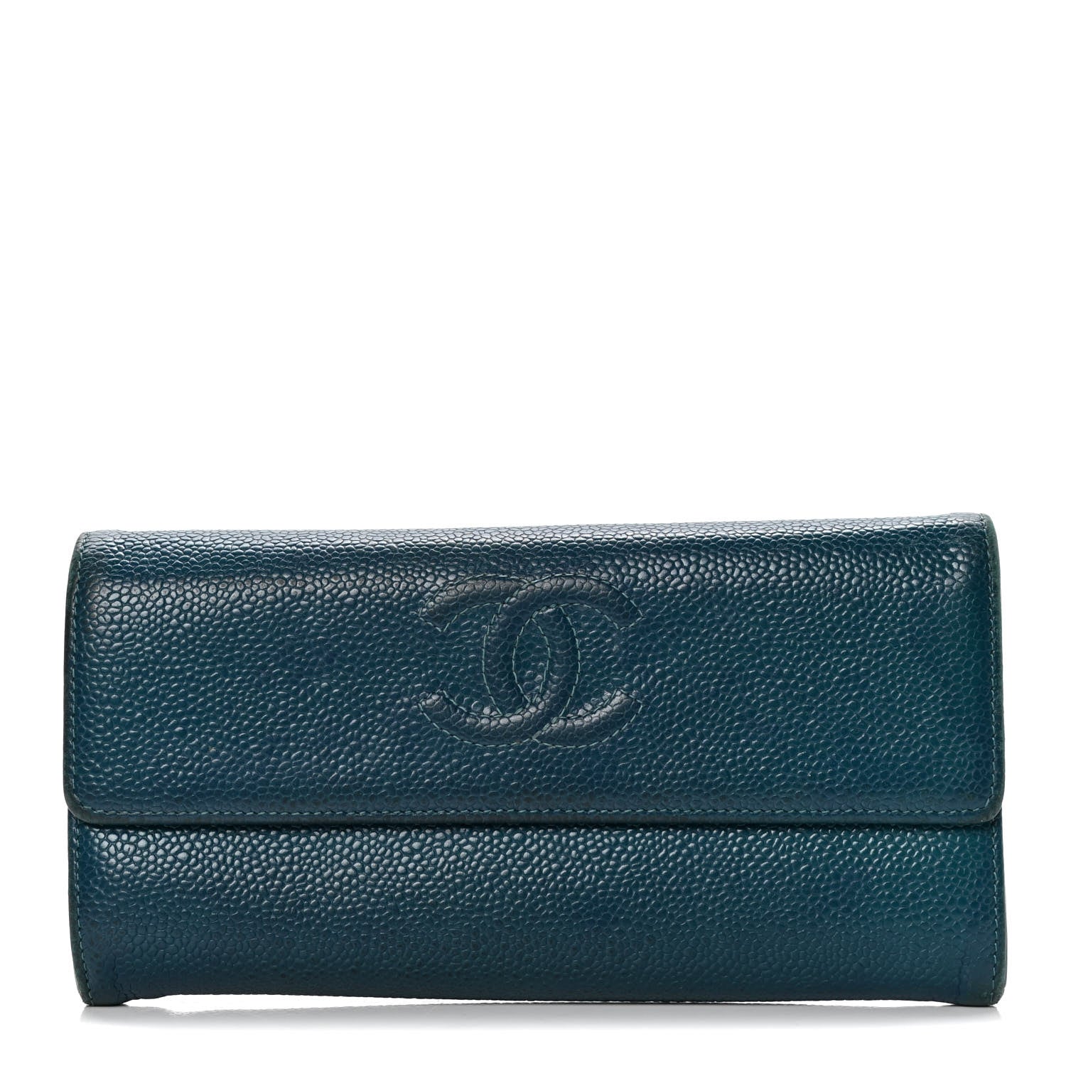 Chanel Caviar Timeless CC Large Gusset Flap Wallet Blue 1 of 5