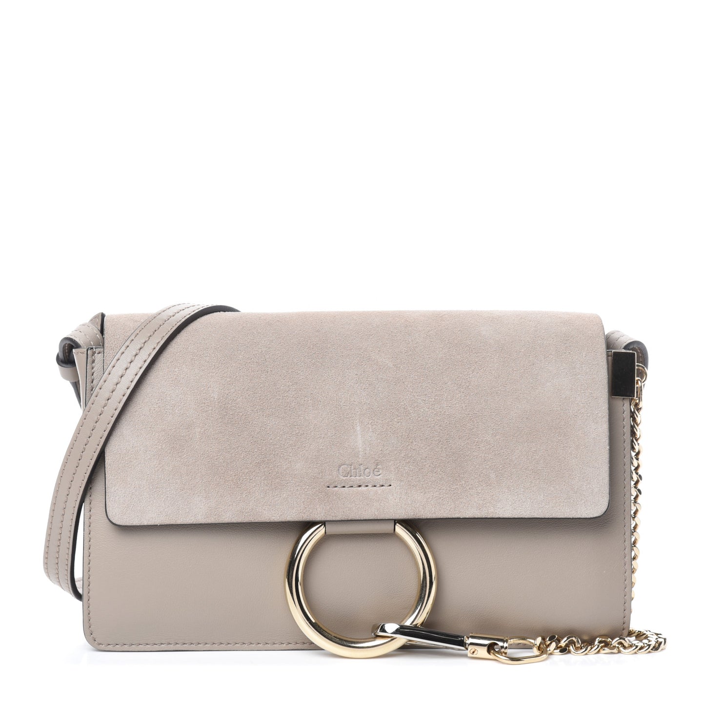 Suede Calfskin Small Faye Shoulder Bag Motty Grey