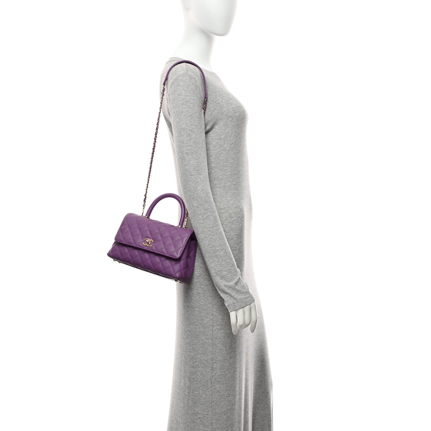 Caviar Quilted Mini Coco Handle Flap Purple
