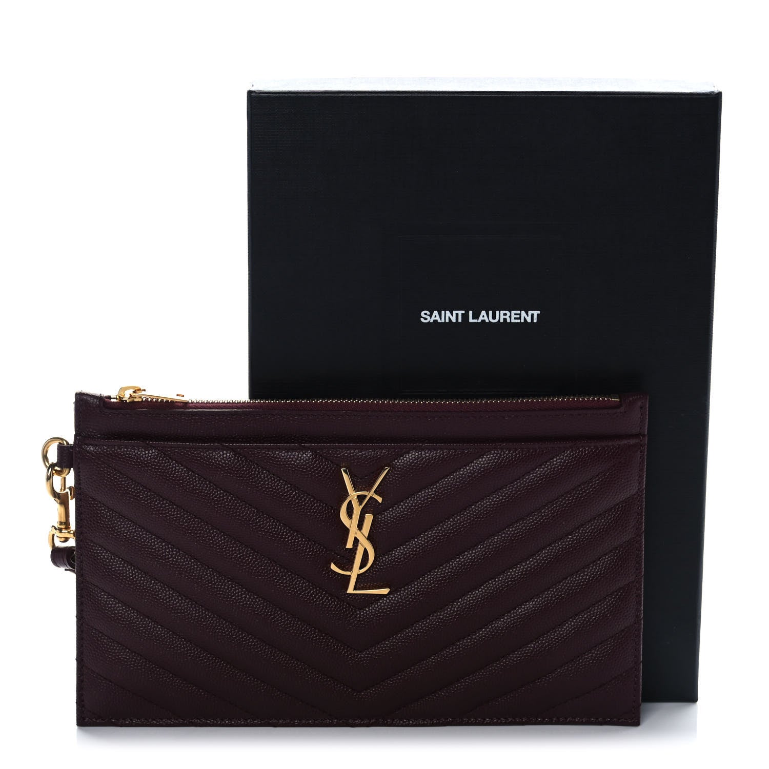 Saint Laurent Grain De Poudre Chevron Monogram Large Bill Pouch Rouge Legion 8 of 8