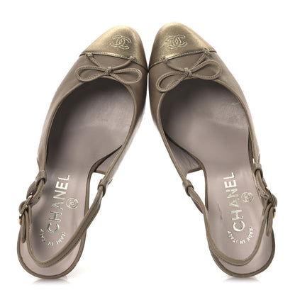 Chanel Metallic Lambskin Cap Toe CC Slingback Heels 36 Beige Gold 2 of 17