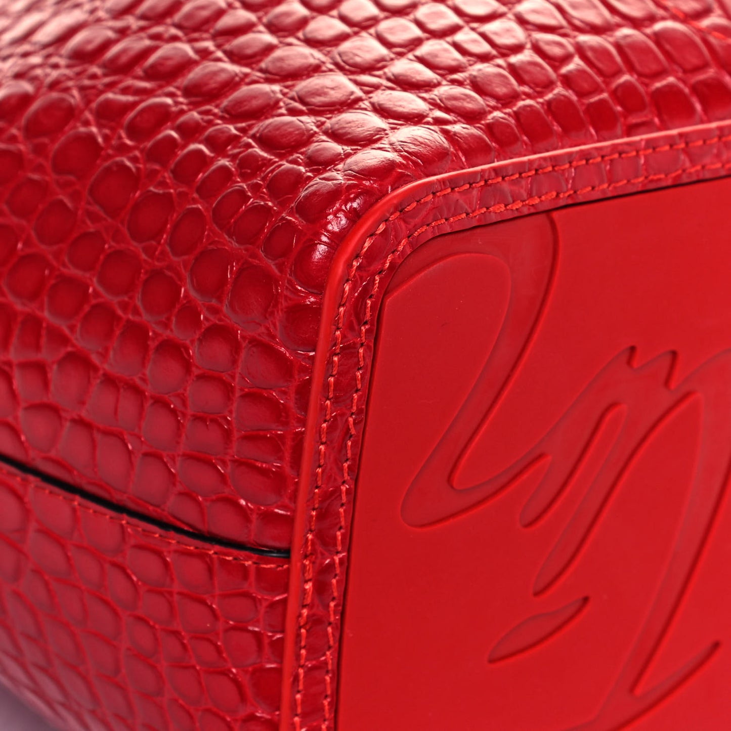 Crocodile Embossed Calfskin Spiked Small Cabarock Shopper Tote Red