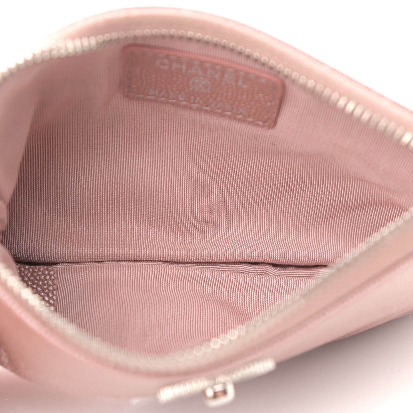 Metallic Caviar Chevron Quilted Small Vintage Mademoiselle Cosmetic Case Pink