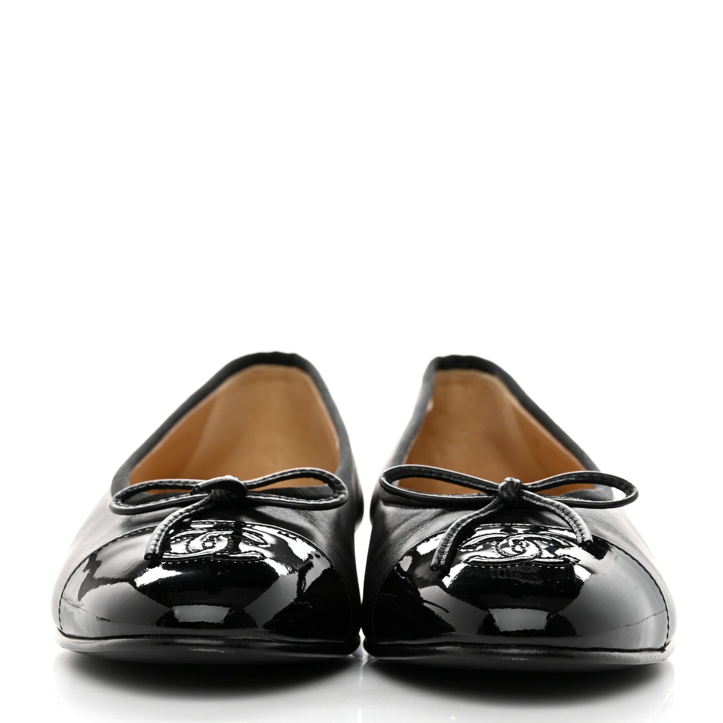 Lambskin Patent Cap Toe CC Ballerina Flats 37 Black
