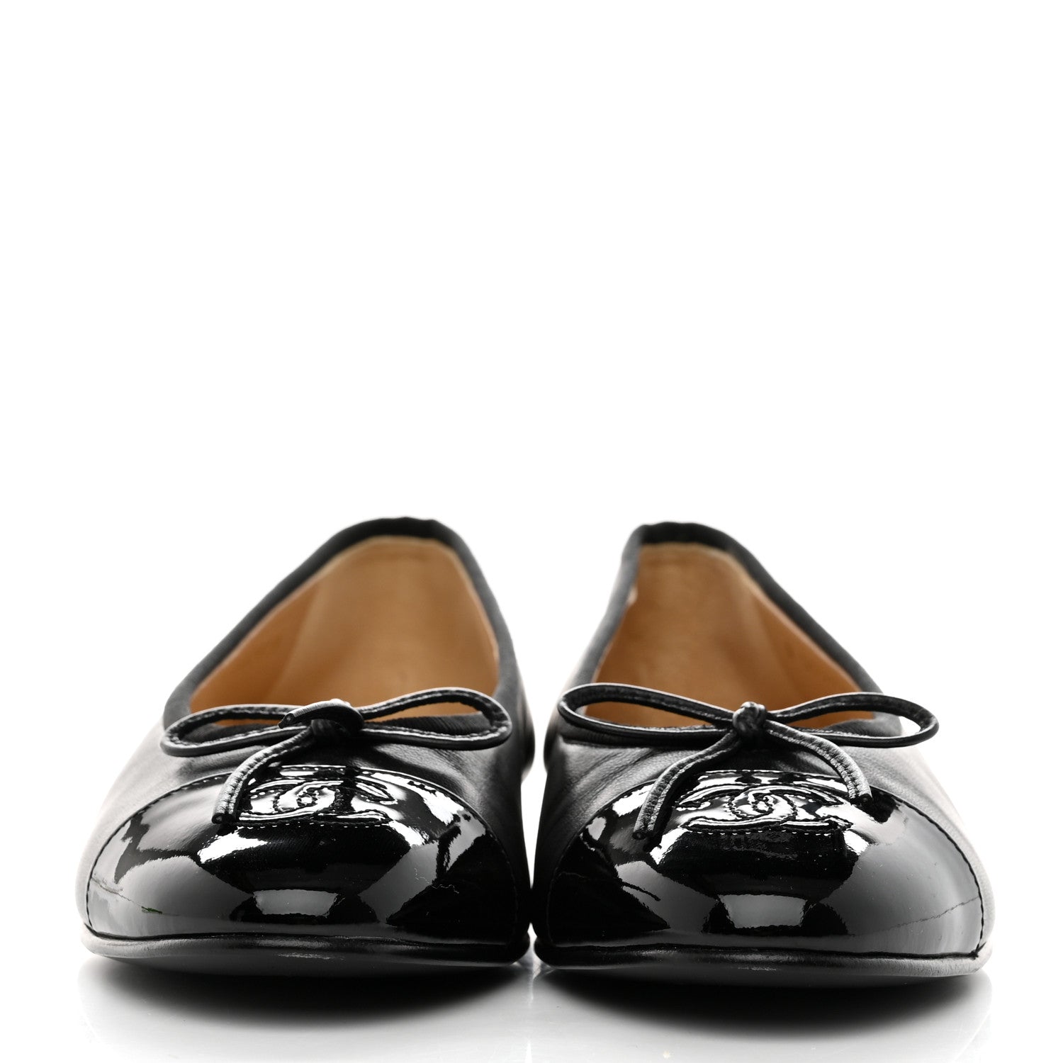 Chanel Lambskin Patent Cap Toe CC Ballerina Flats 37 Black 2 of 9