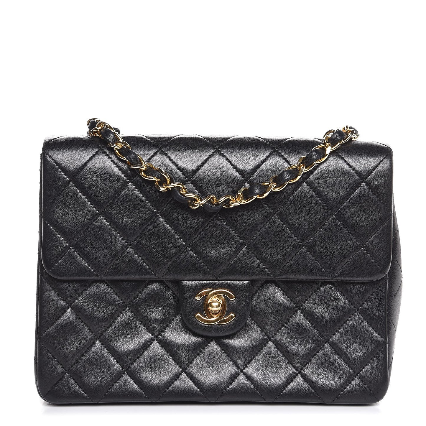 Lambskin Quilted Mini Square Flap Bag Black