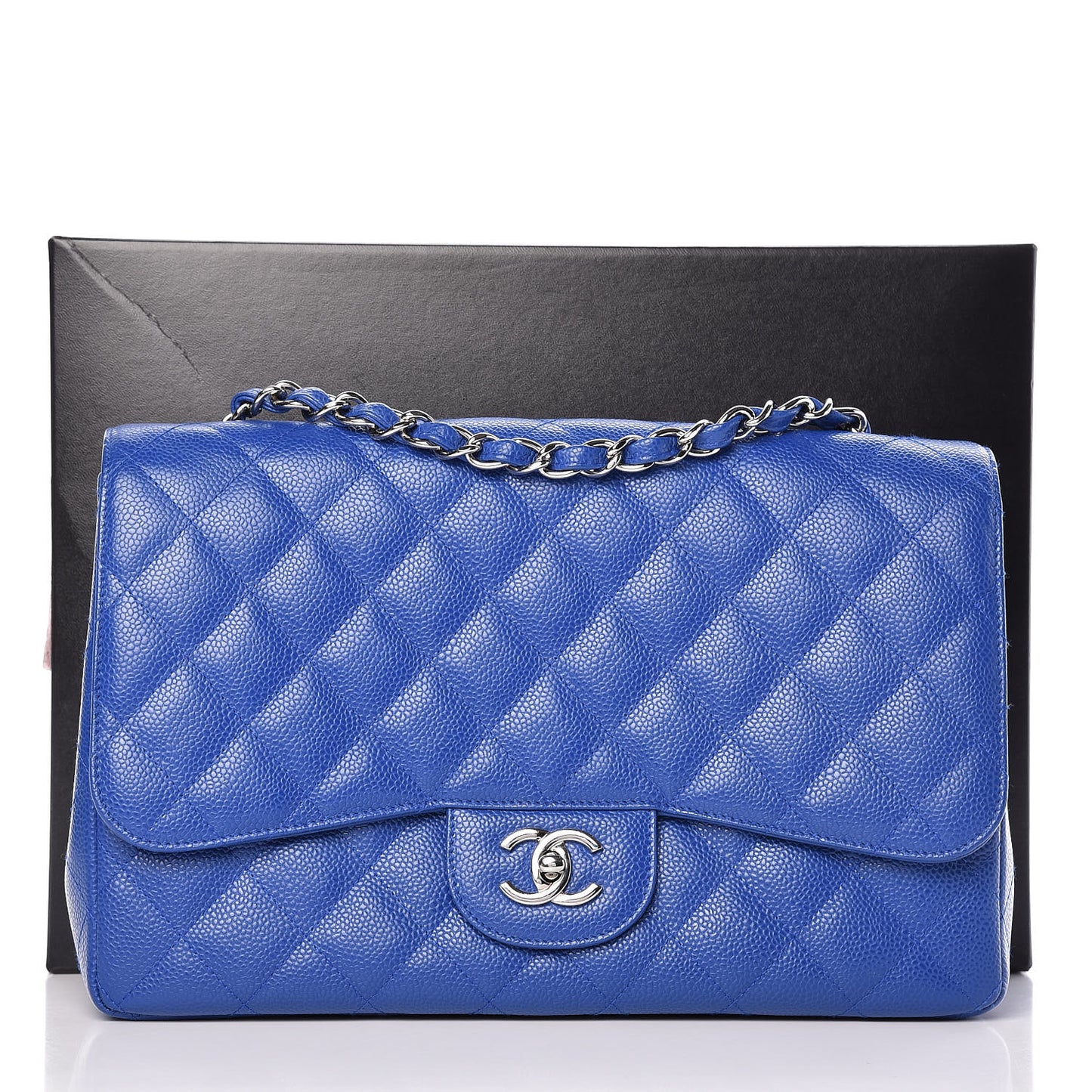 Caviar Quilted Jumbo Single Flap Blue