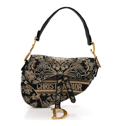 Christian Dior Canvas Embroidered Ornamental Cornely Saddle Bag Black Beige 1 of 10