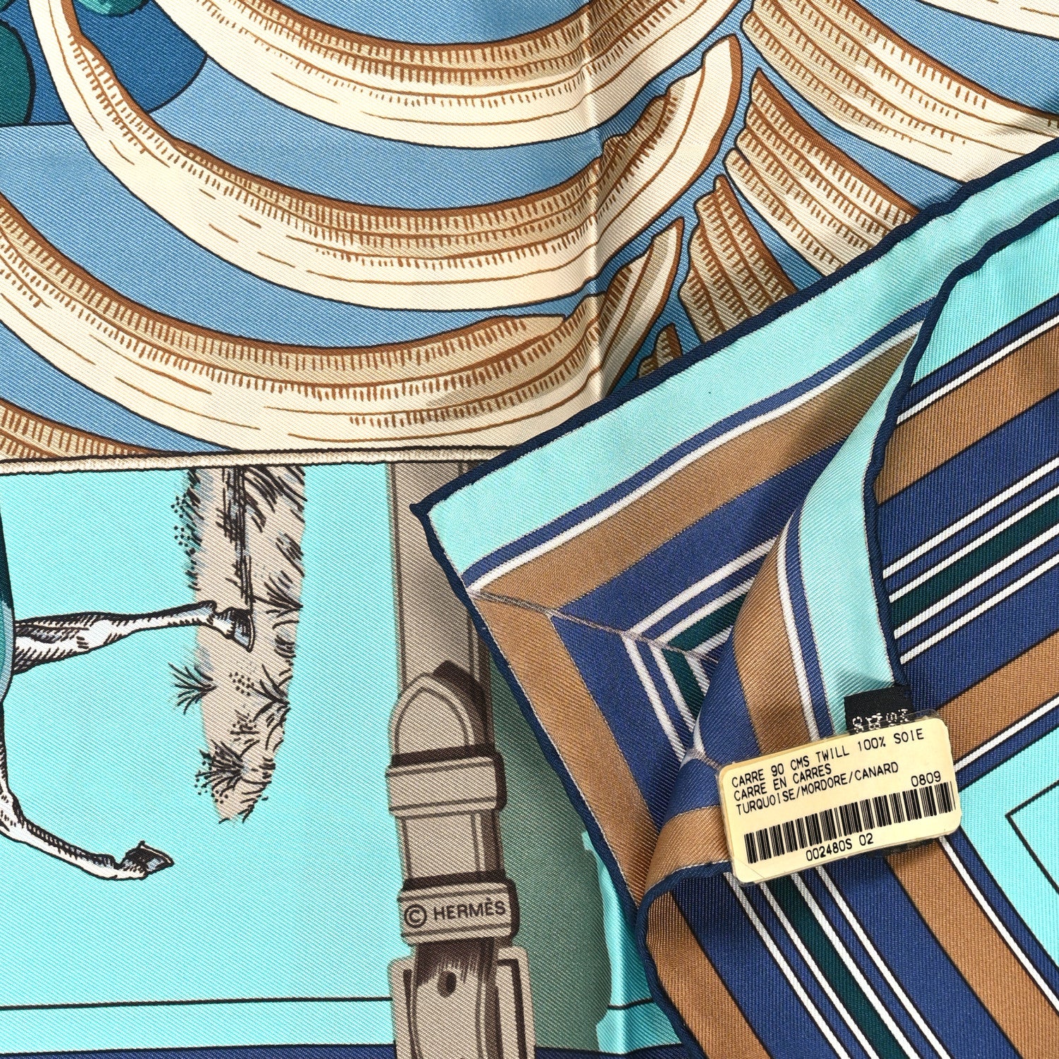 Hermes Silk Carre En Carres Scarf 90 Turquoise Mordore Canard 3 of 3