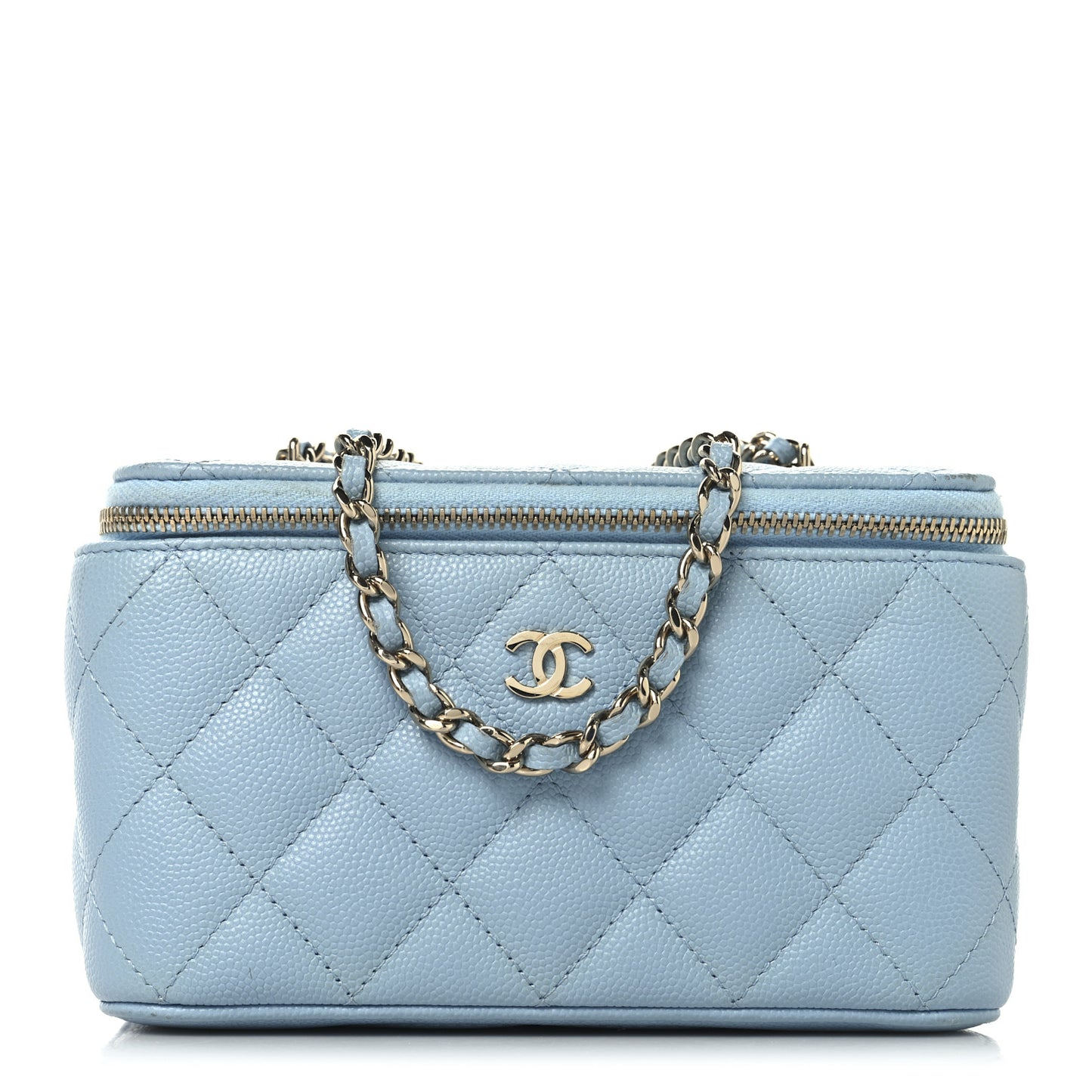 Caviar Quilted Small Tiny CC Vanity Case With Chain Light Blue Light Blue