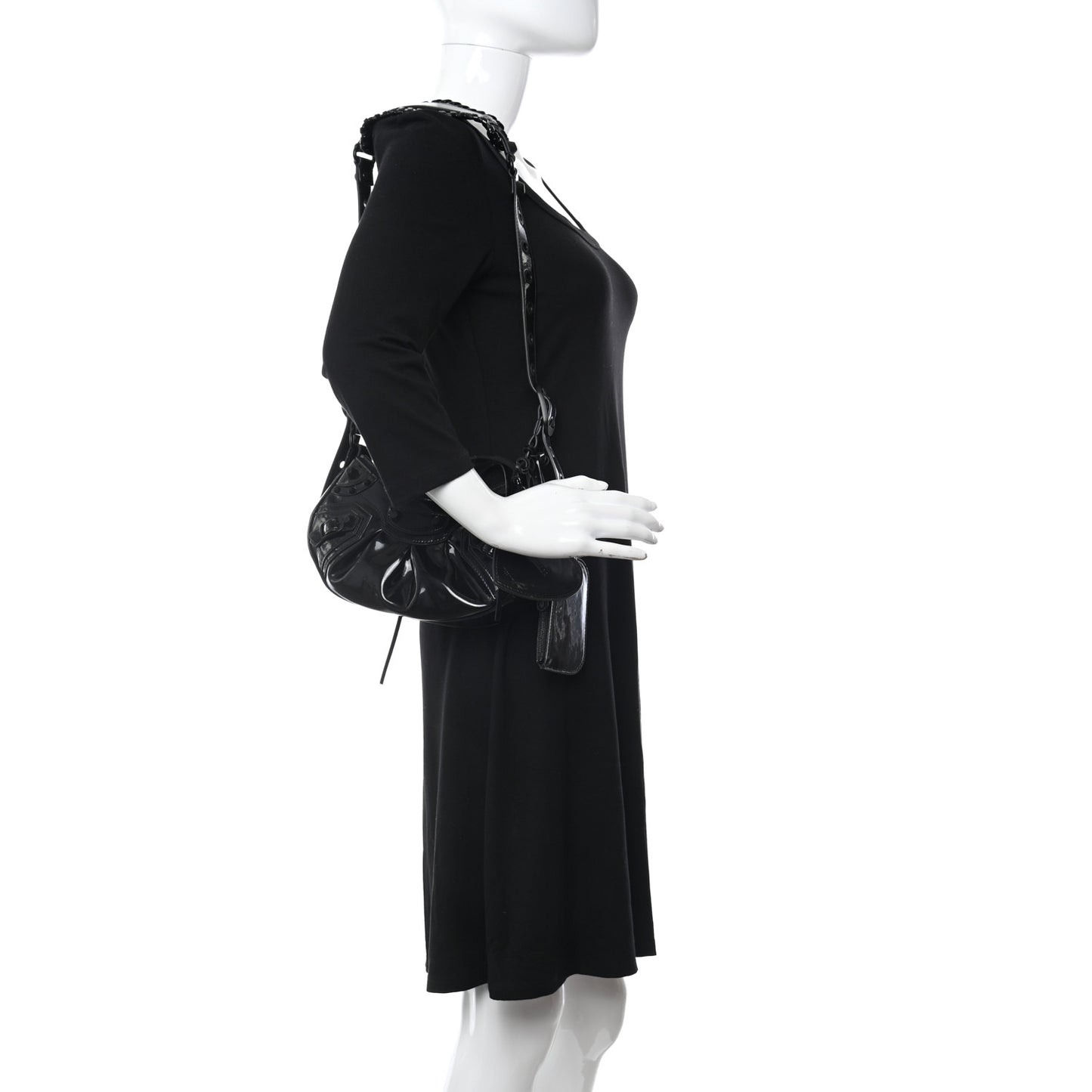 Patent Faux Leather Le Cagole Shoulder Bag XS Black