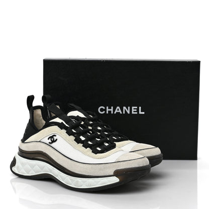 Chanel Velvet Calfskin Mixed Fibers CC Sneakers 39.5 Ivory Black 10 of 10