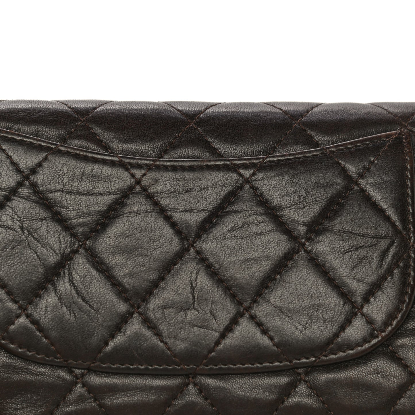 Lambskin Quilted Large Flap Wallet Dark Brown