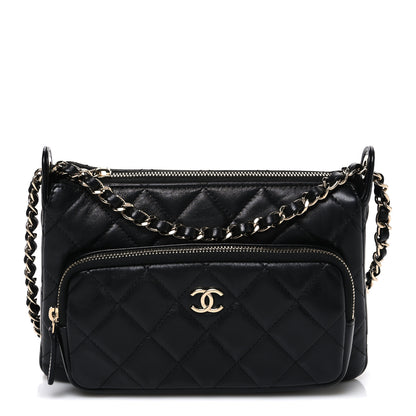 Chanel Shiny Crumpled Lambskin Quilted Small Preppy Pocket Clutch With Chain Black 1 of 11
