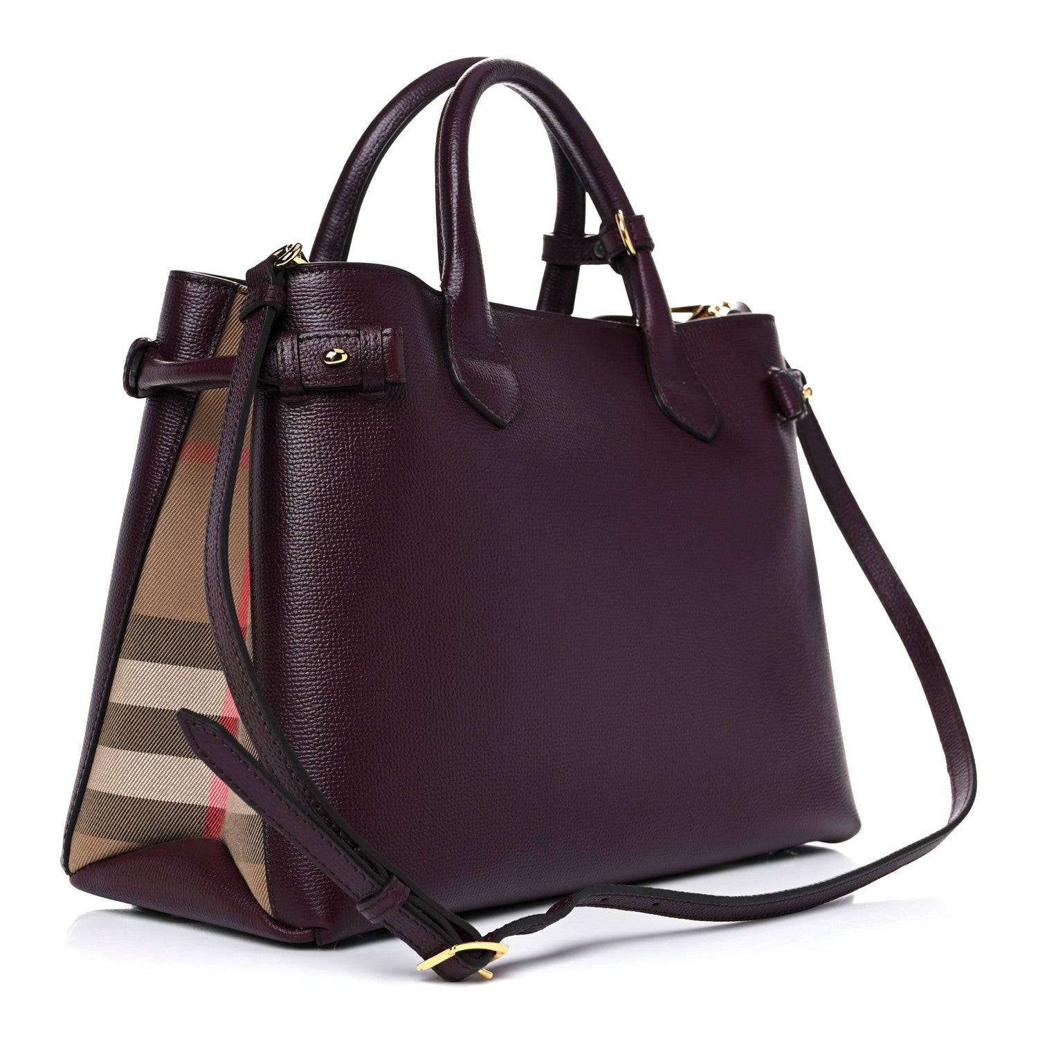 Burberry Grainy Calfskin House Check Medium Banner Tote Mahogany Red 3 of 10