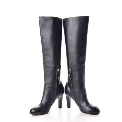 Chanel Lambskin CC Cap Toe High Boots 36 Pearly Black 5 of 10