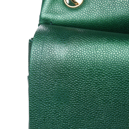 Chanel Metallic Caviar Quilted Jumbo Double Flap Green 11 of 13