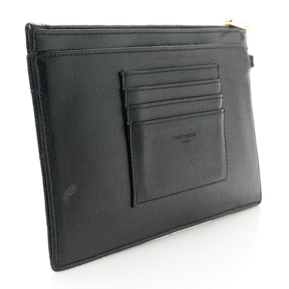 Saint Laurent Grain De Poudre Chevron Monogram Large Bill Pouch Black 3 of 12