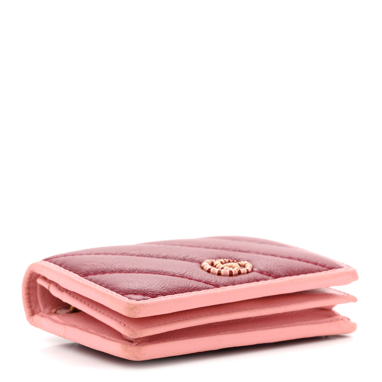 Gucci Azalea Calfskin Enamel Matelasse Diagonal Torchon GG Marmont Card Case New Cherry Red Wild Rose 4 of 10
