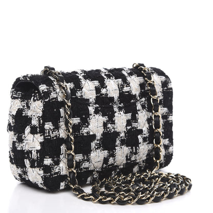 Chanel Tweed Quilted Mini Rectangular Flap Black Ecru White 2 of 10