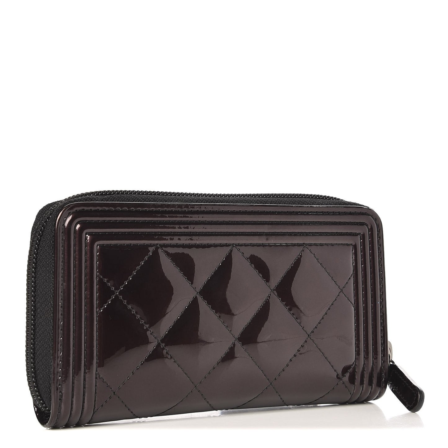 Patent Quilted Boy Zip Around Wallet Burgundy