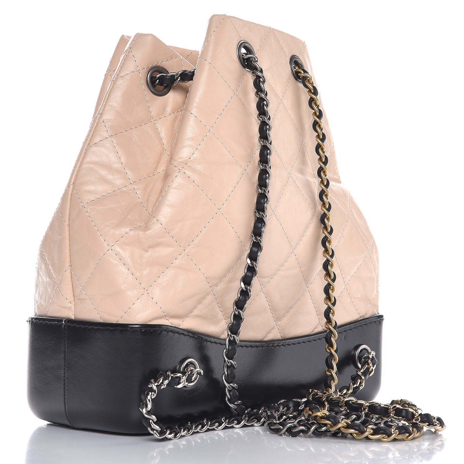 Chanel Aged Calfskin Quilted Small Gabrielle Backpack Beige Black 3 of 8