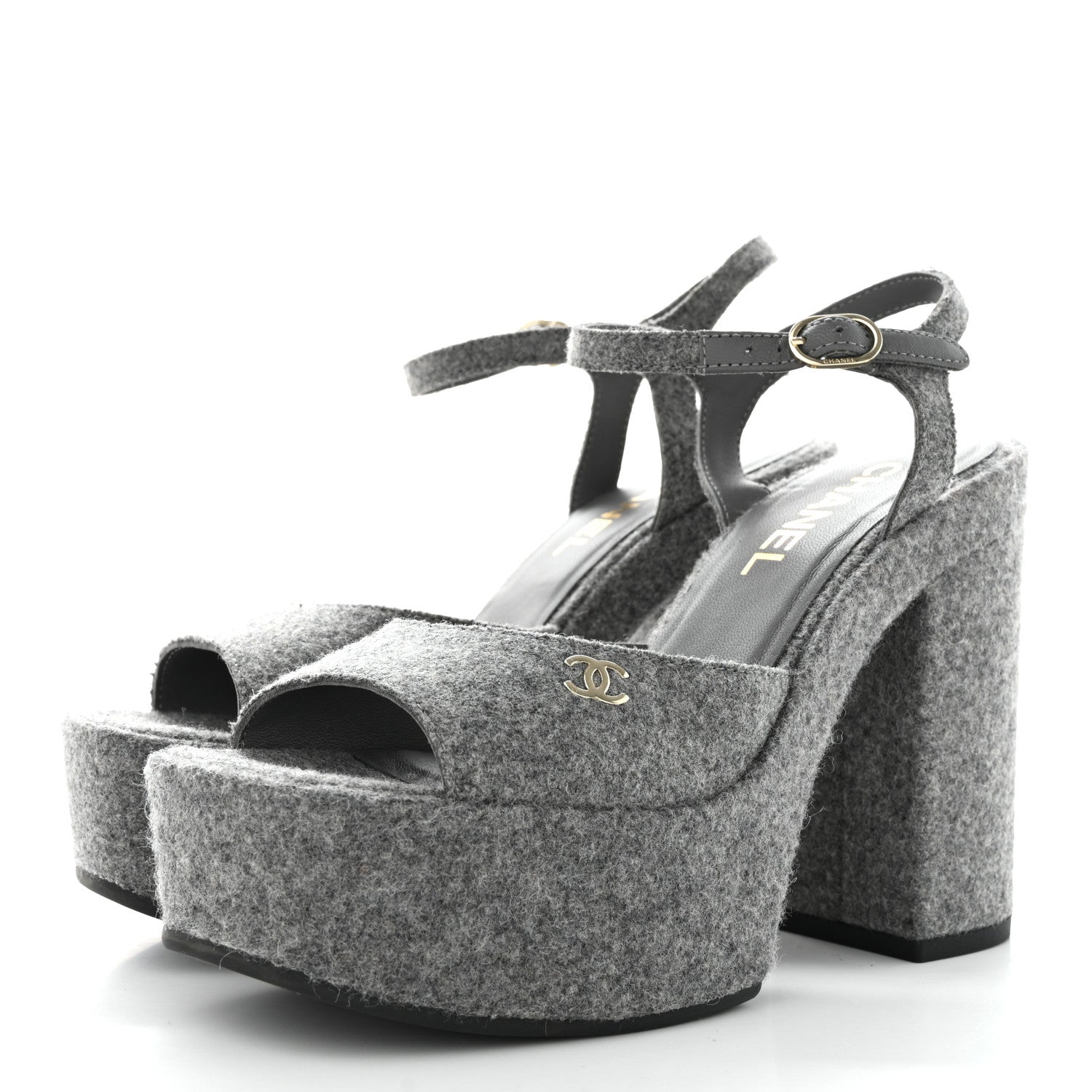 Chanel Wool CC Platform Sandals 38 Grey 3 of 9
