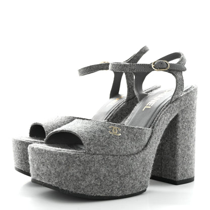 Chanel Wool CC Platform Sandals 38 Grey 3 of 9