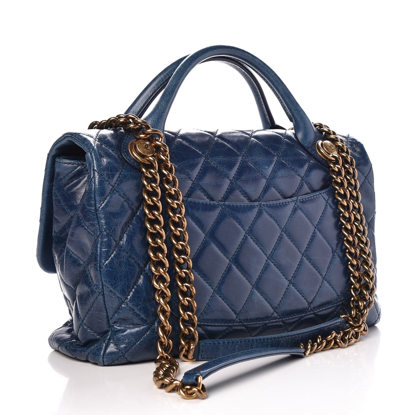 Glazed Calfskin Castle Rock Medium Flap Blue