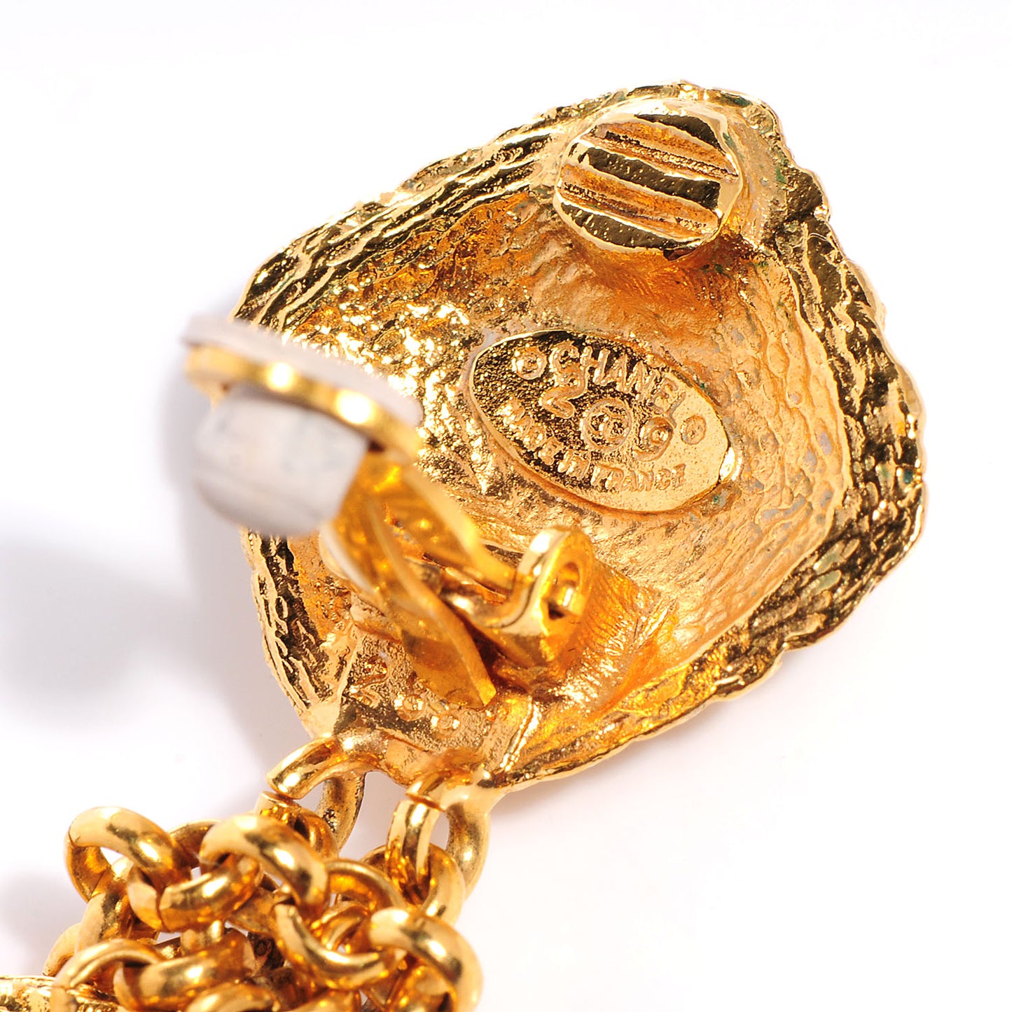CC Quilted Clip On Drop Earrings Gold
