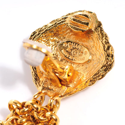Chanel CC Quilted Clip On Drop Earrings Gold 4 of 5