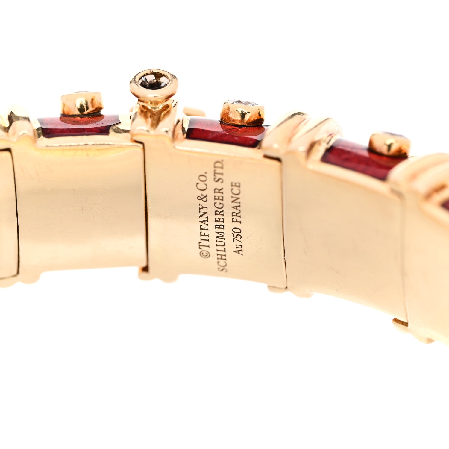 Tiffany 18K Yellow Gold Enamel Diamond Schlumberger Bracelet Red 3 of 3