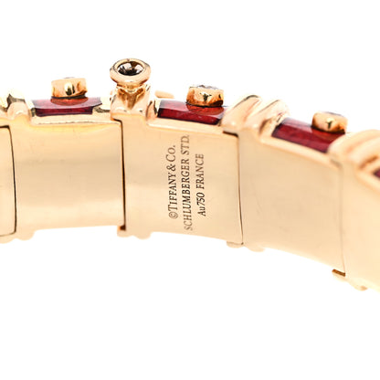 Tiffany 18K Yellow Gold Enamel Diamond Schlumberger Bracelet Red 3 of 3