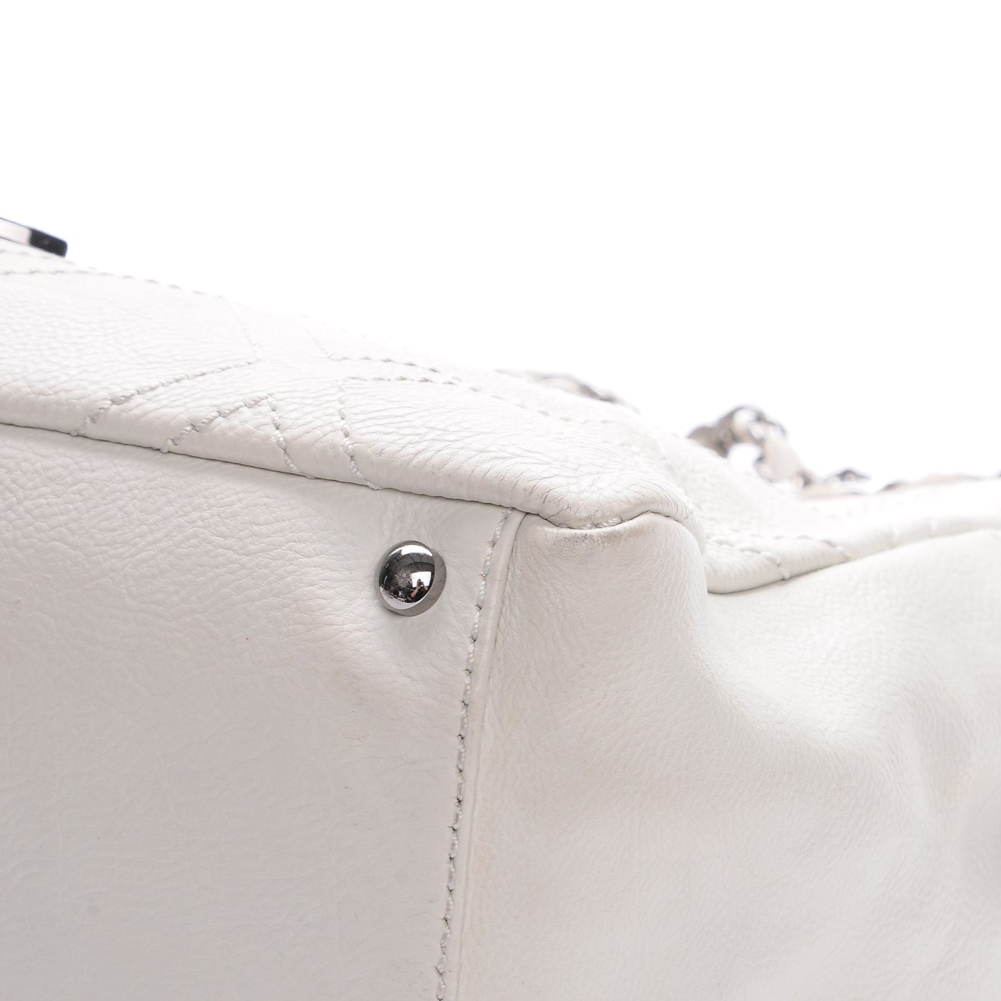 Calfskin Large Diamond Stitch Tote White