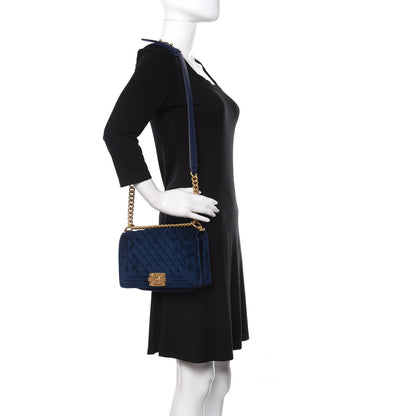 Chanel Velvet Quilted Medium Boy Flap Dark Blue 2 of 14