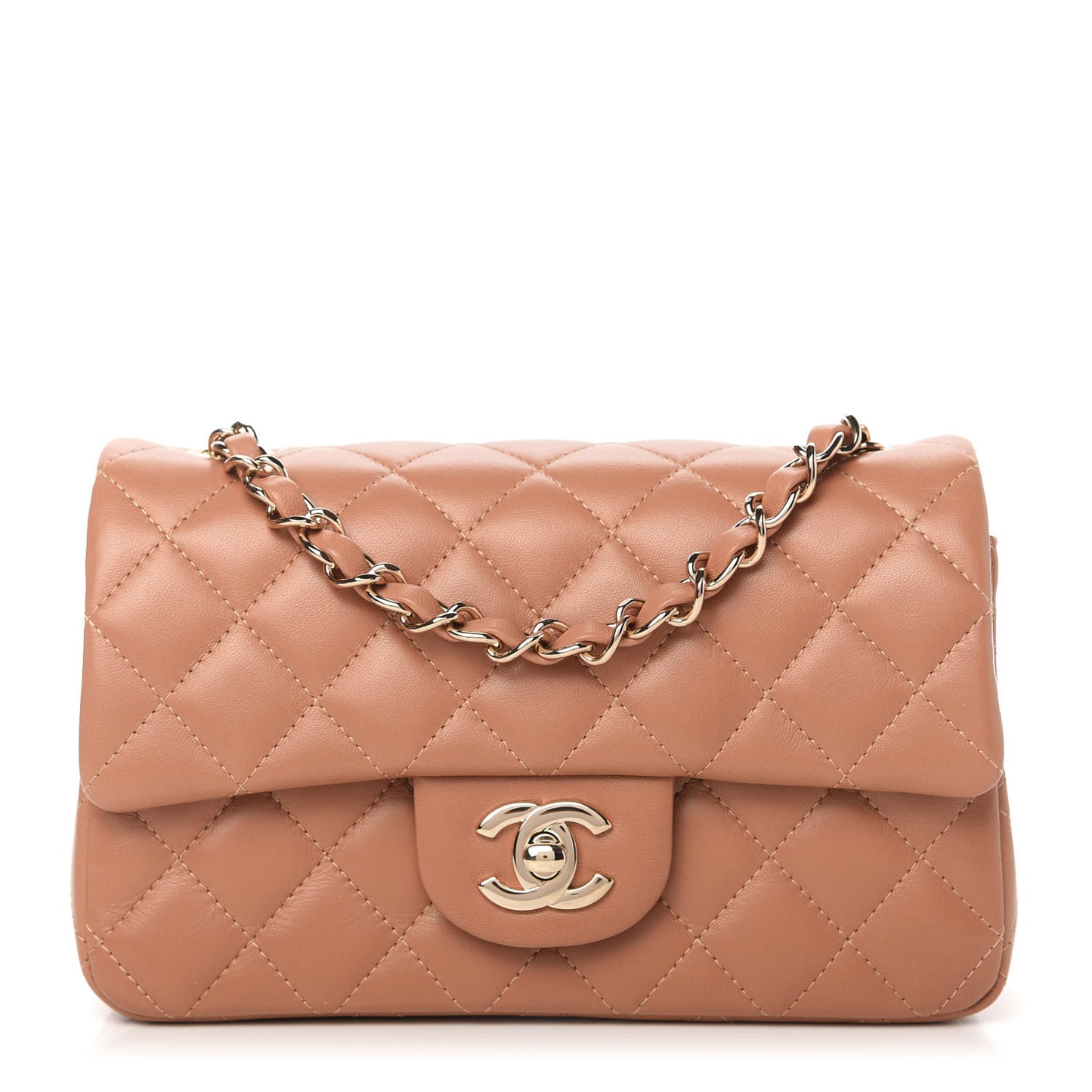 Lambskin Quilted Mini Rectangular Flap Brown