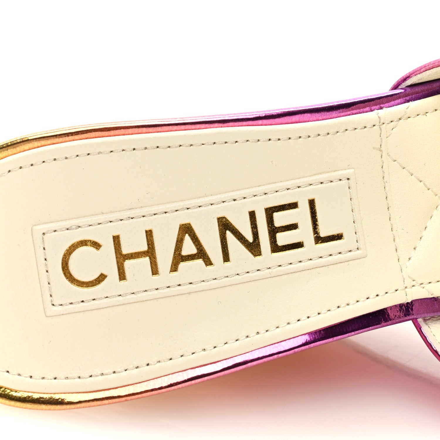 Chanel Laminated Calfskin Wedge Mules 37.5 Pink Orange Yellow 6 of 6