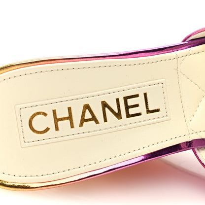 Chanel Laminated Calfskin Wedge Mules 37.5 Pink Orange Yellow 6 of 6