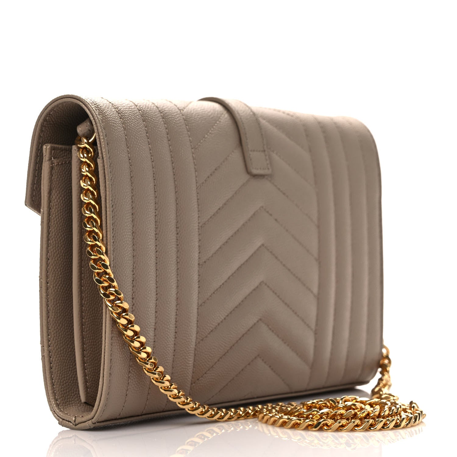 Saint Laurent Grain De Poudre Mixed Matelasse Triquilt Monogram Chain Wallet Dark Beige 3 of 8