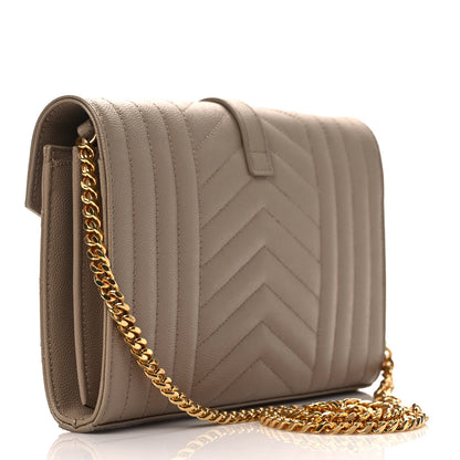 Saint Laurent Grain De Poudre Mixed Matelasse Triquilt Monogram Chain Wallet Dark Beige 3 of 8